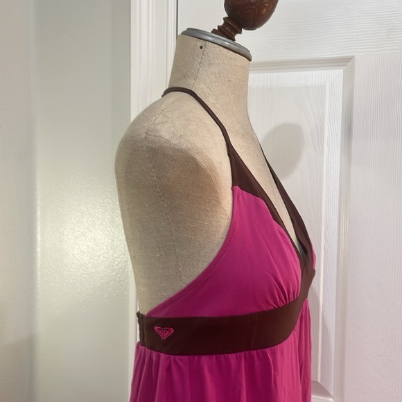 Roxy Maxi sun dress long halter style summer color block pink brown women size M - Picture 5 of 16